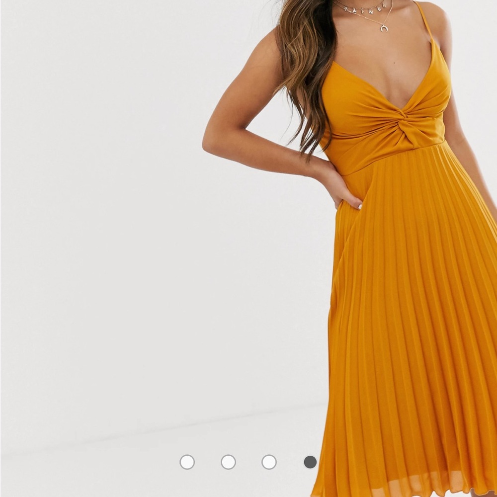 ASOS Petite NWT Twist Front Pleated Midi Dress Marigold Yellow
